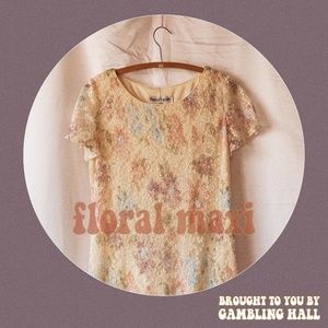 vintage 90s lace floral short-sleeved maxi dress